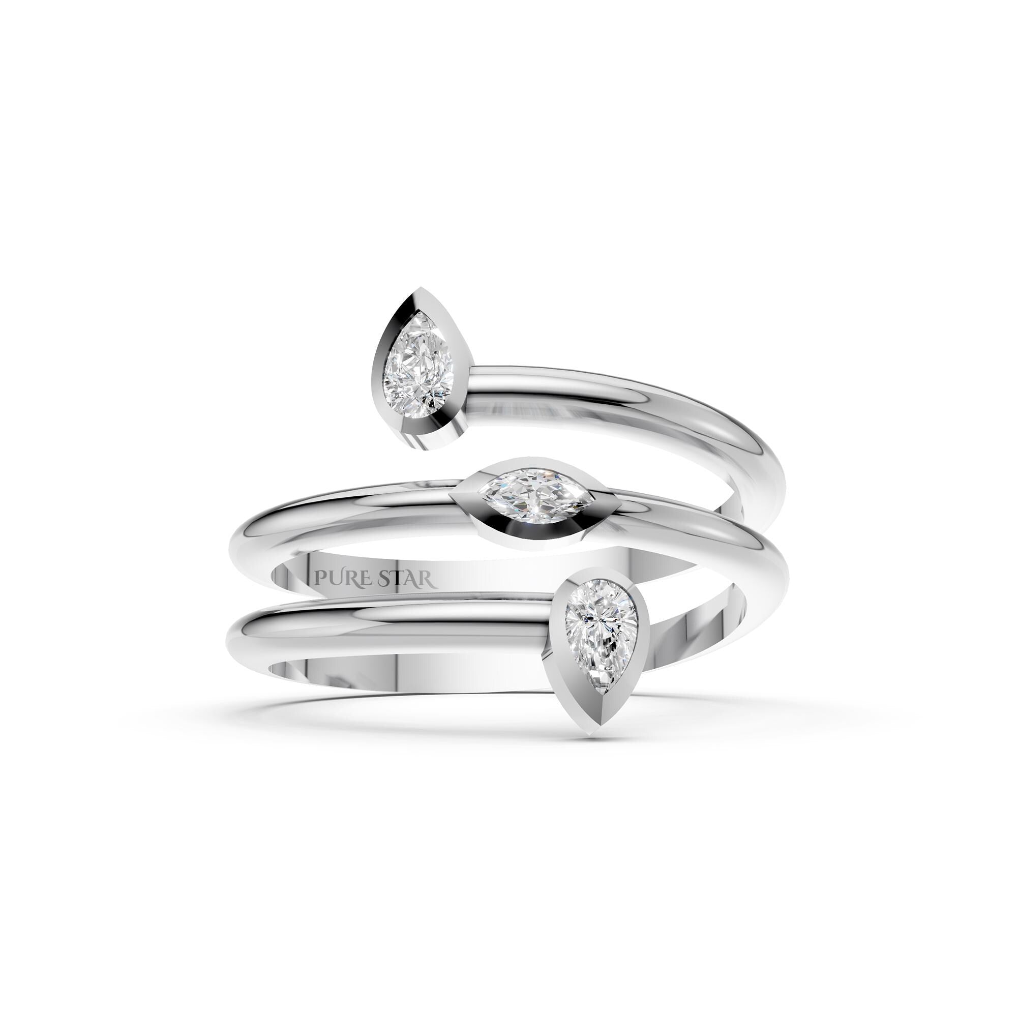 Lab Grown Diamond Marquise Pear Ring | 14K Gold Spiral Bezel Fancy Ring | Modern Anniversary & Engagement Ring for Women