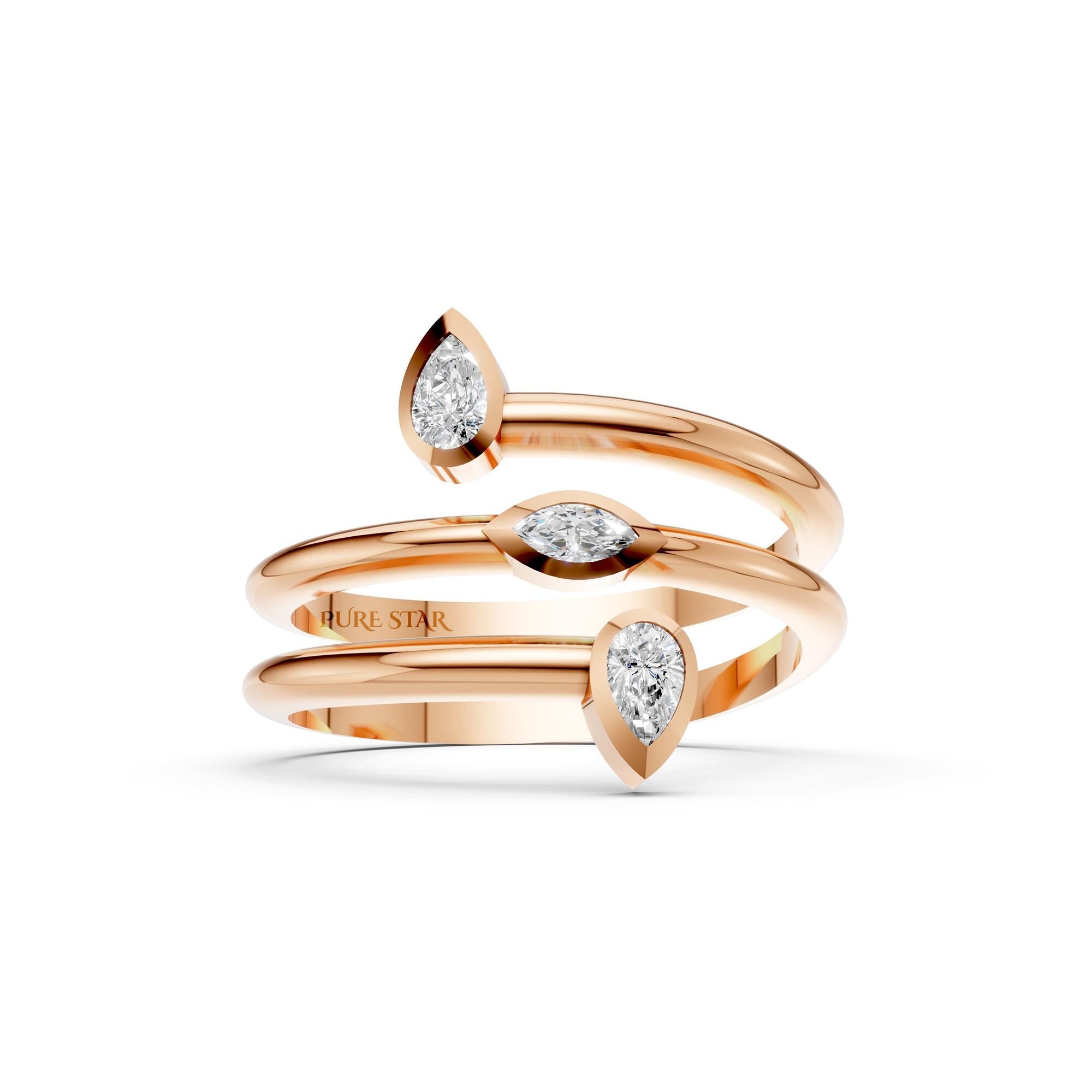 Lab Grown Diamond Marquise Pear Ring | 14K Gold Spiral Bezel Fancy Ring | Modern Anniversary & Engagement Ring for Women