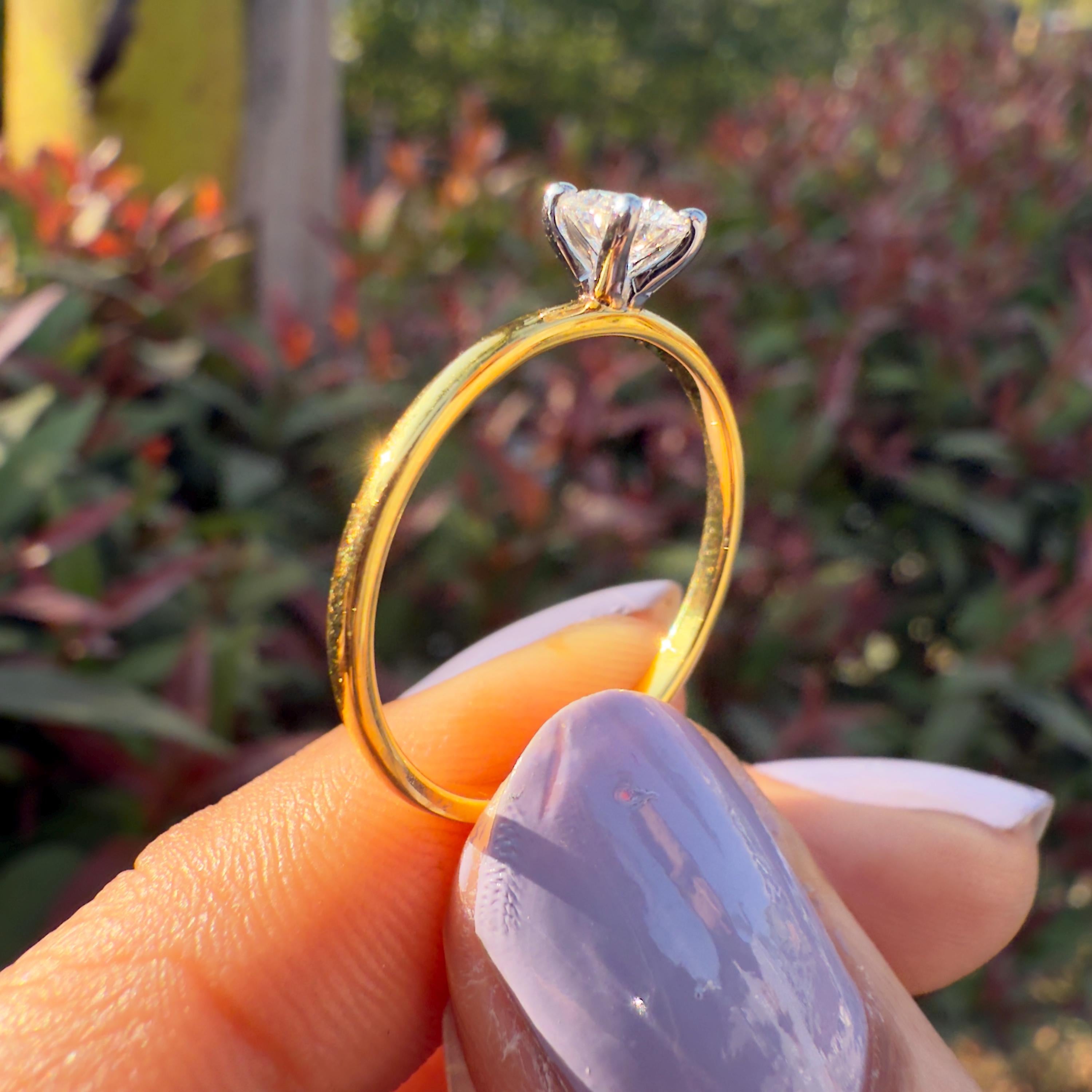 Round Cut Lab Grown Diamond Ring | Heart Solitaire Gold Ring | Romantic Anniversary & Engagement Gift for Women
