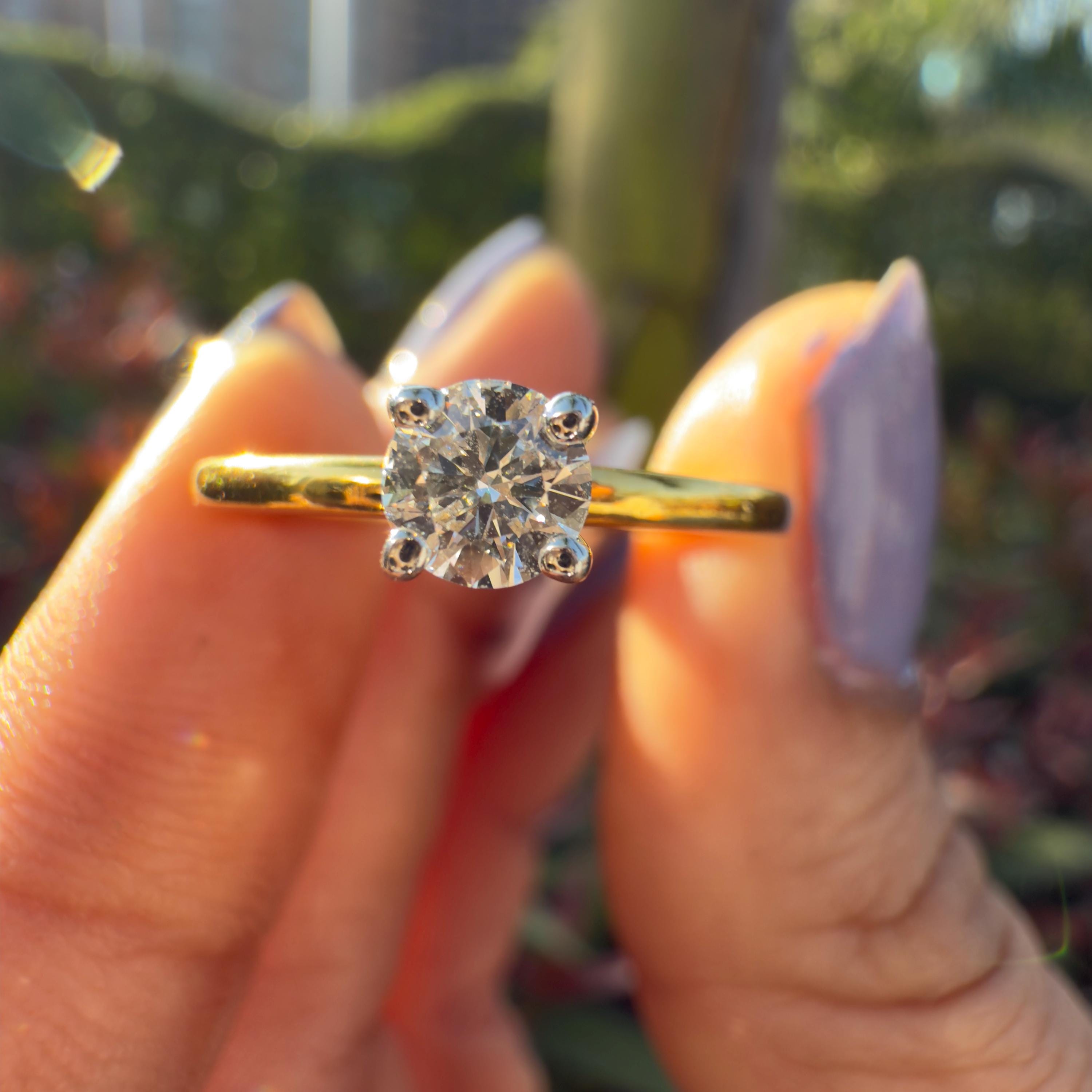 Round Cut Lab Grown Diamond Ring | Heart Solitaire Gold Ring | Romantic Anniversary & Engagement Gift for Women