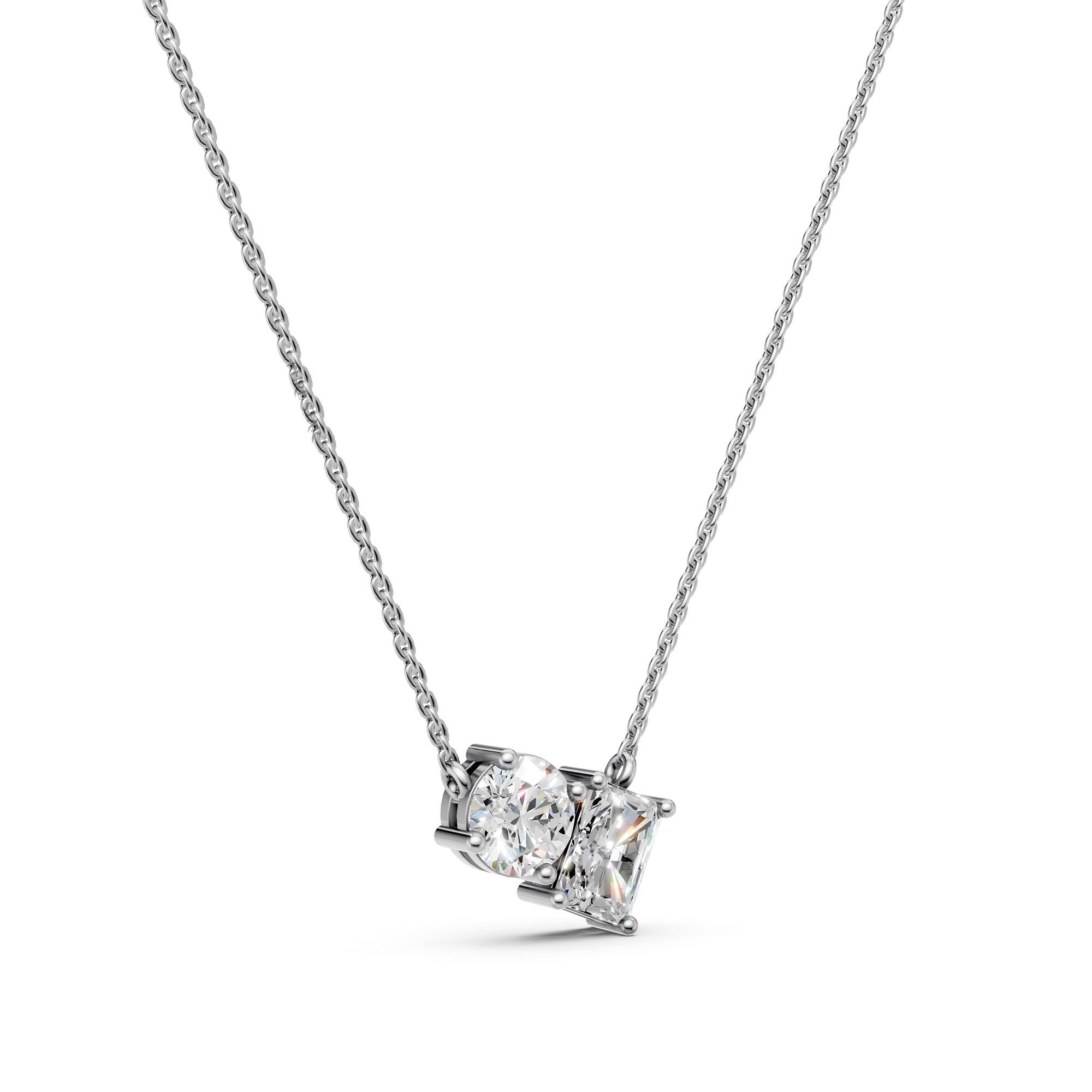 Toi Et Moi Diamond Necklace | Radiant & Round Two Stone Lab Grown Pendant in 14K Gold | Romantic Anniversary Gift for Her