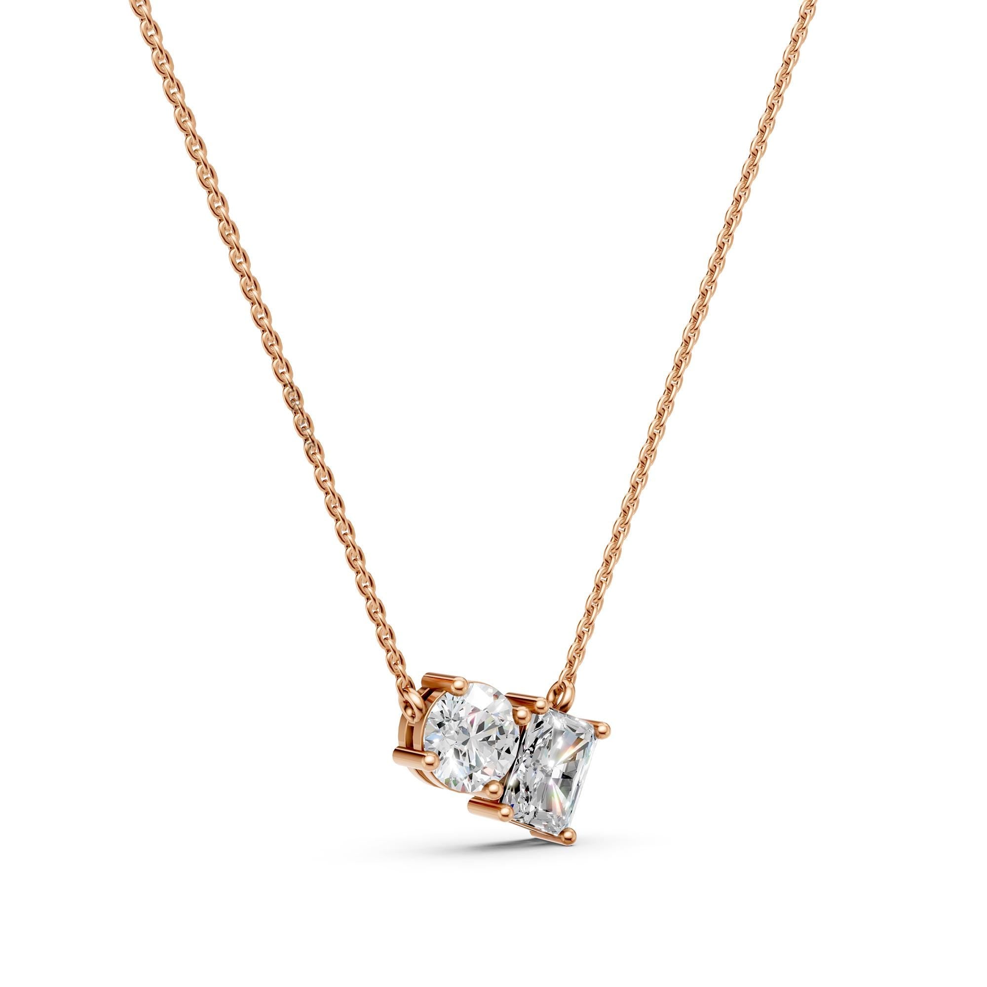 Toi Et Moi Diamond Necklace | Radiant & Round Two Stone Lab Grown Pendant in 14K Gold | Romantic Anniversary Gift for Her