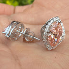 Pink Lab Grown Diamond Earrings | Marquise Halo Studs in White Gold | Luxury Mothers Day Gift for Women