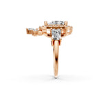 Oval Cut Diamond Halo Engagement Ring | Lab Grown Vintage Bridal Ring in Rose, White, Yellow Gold | Pear & Baguette Side Stones