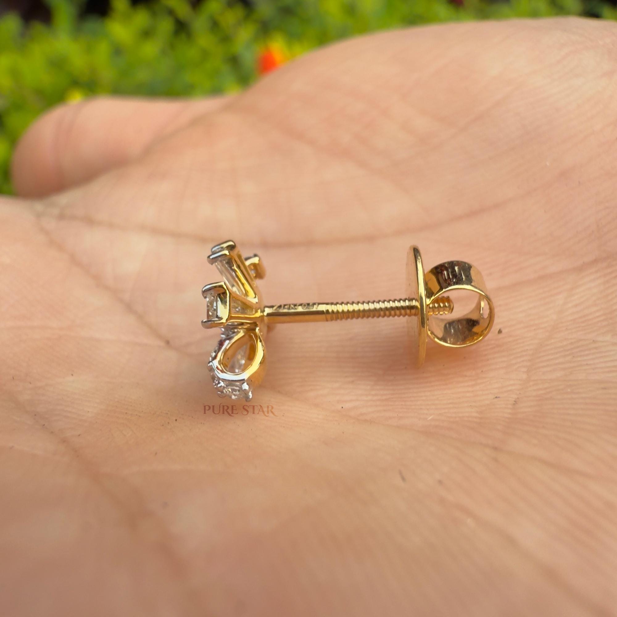 Lab Grown Diamond Stud Earrings | 14K Gold Baguette Diamond Studs | Luxury Bridal Anniversary Earrings for Women