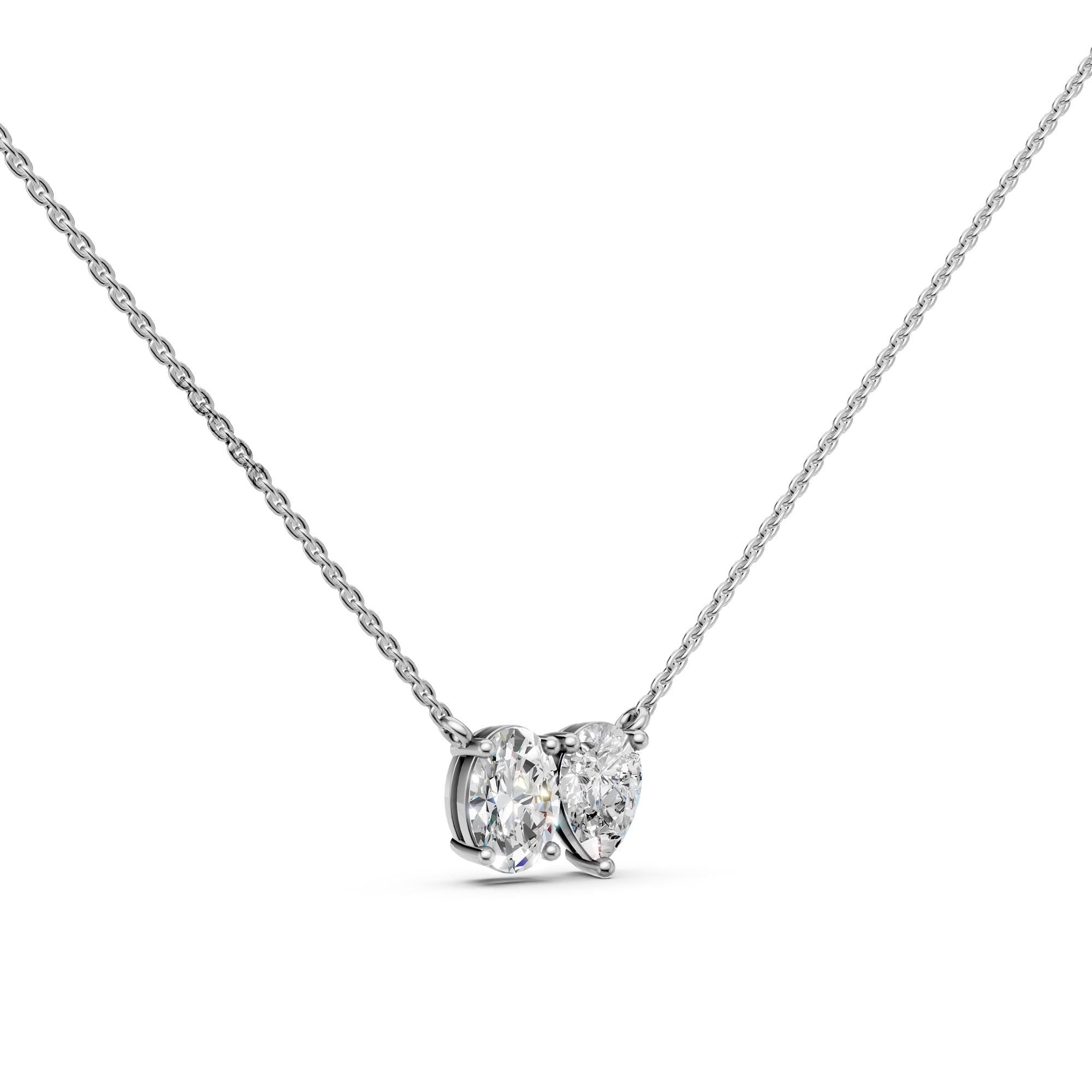 Toi Et Moi Lab Grown Diamond Pendant | Oval & Pear Two-Stone Necklace in 14K Gold | Romantic Luxury Gift for Her