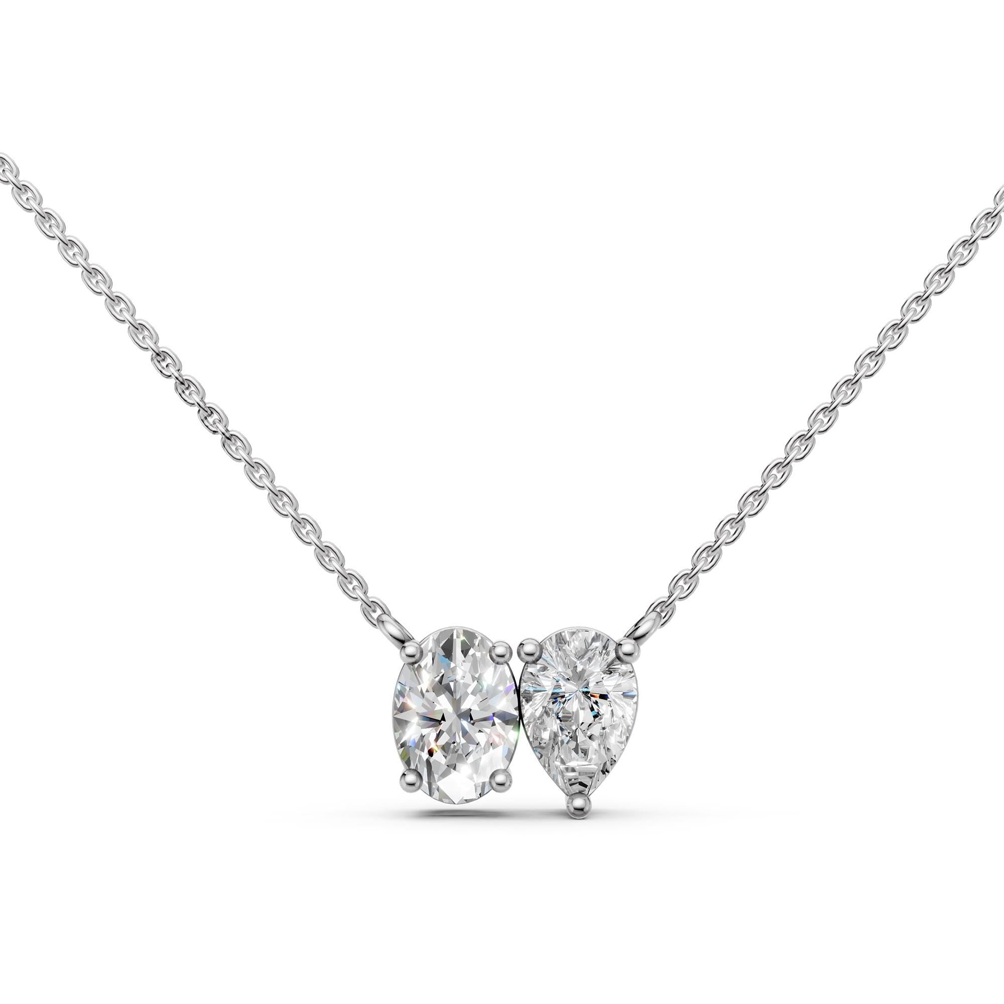 Toi Et Moi Lab Grown Diamond Pendant | Oval & Pear Two-Stone Necklace in 14K Gold | Romantic Luxury Gift for Her