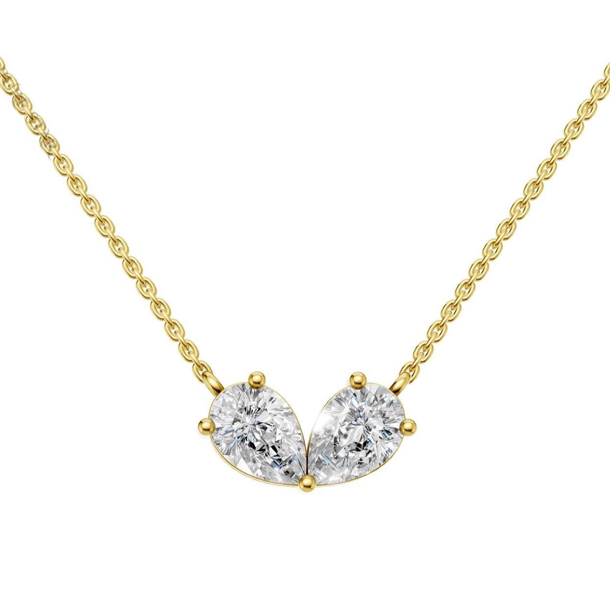 Toi et Moi Lab Grown Diamond Necklace | Pear Cut Two Stone Pendant in 14K Gold | Romantic Anniversary & Birthday Gift