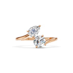 Toi et Moi Diamond Ring, Lab Grown Two Stone Engagement Ring, Pear & Round Gold Ring, Romantic Modern Promise Ring for Her