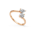 Toi et Moi Diamond Ring, Lab Grown Two Stone Engagement Ring, Pear & Round Gold Ring, Romantic Modern Promise Ring for Her