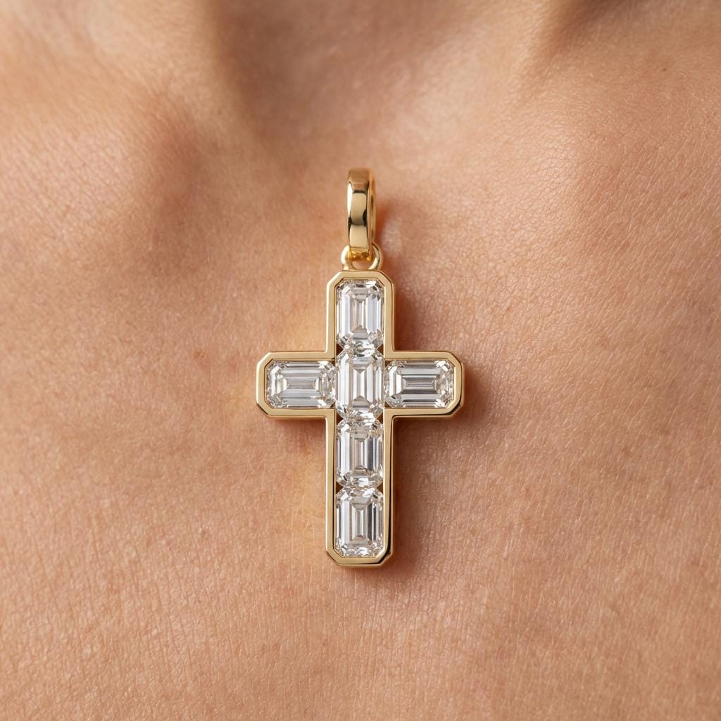 Emerald Pendant, 1.50 Ct Emerald Cut Lab Grown Diamond Pendant, IGI Certificate 14K Yellow Gold Emerald cut, Bezel Set Emerald Diamond