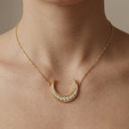 14k Gold Diamond Crescent Moon Necklace: Lab Grown Diamond