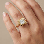 Princess Cut Bezel Diamond Ring Lab Grown Engagement Ring IGI Certified Solitaire Ring Gold Ring Elegant Gift for Her