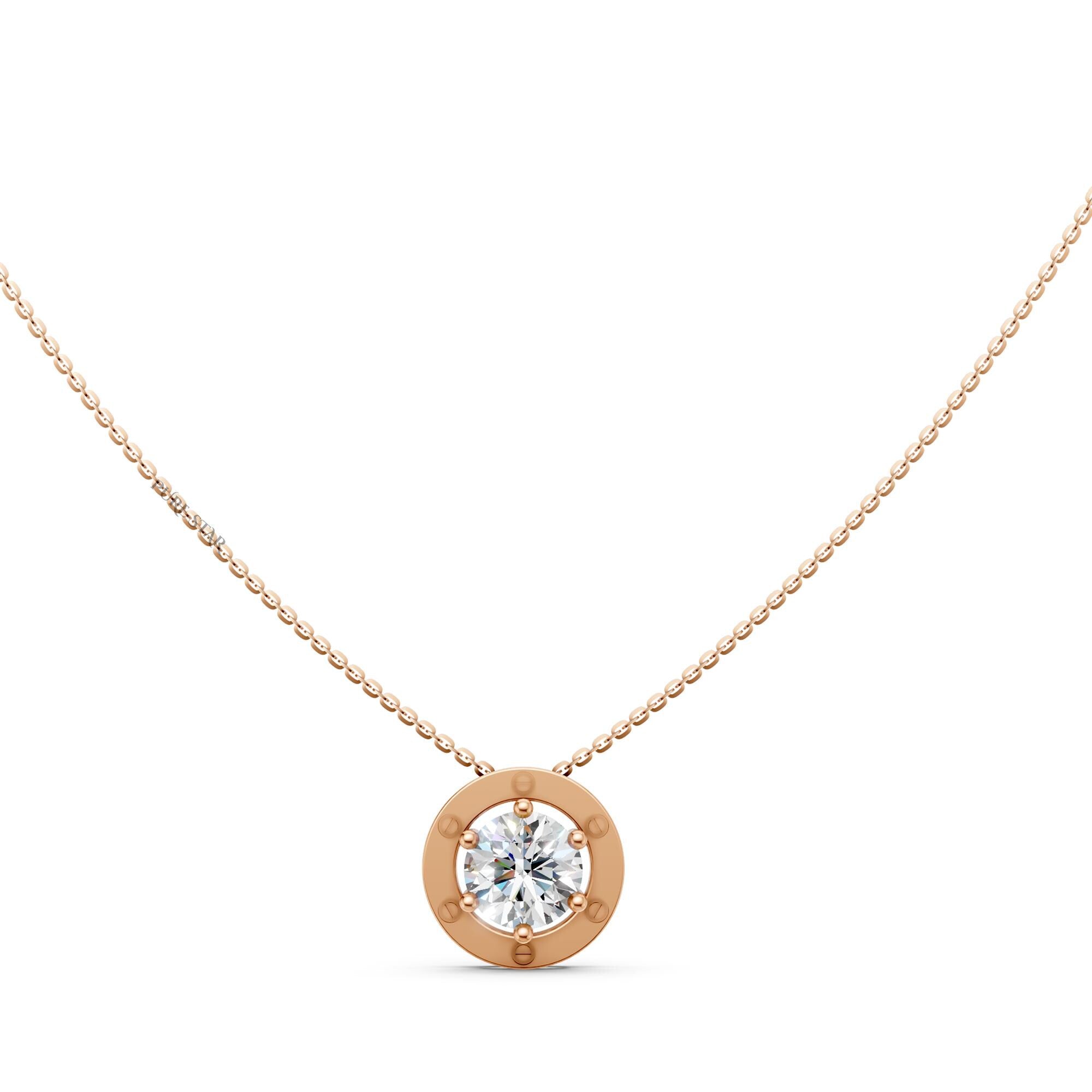 Lab Grown Diamond Pendant Necklace | Round Solitaire Gold Necklace 13 CT | Minimal Luxury Gift for Women Anniversary
