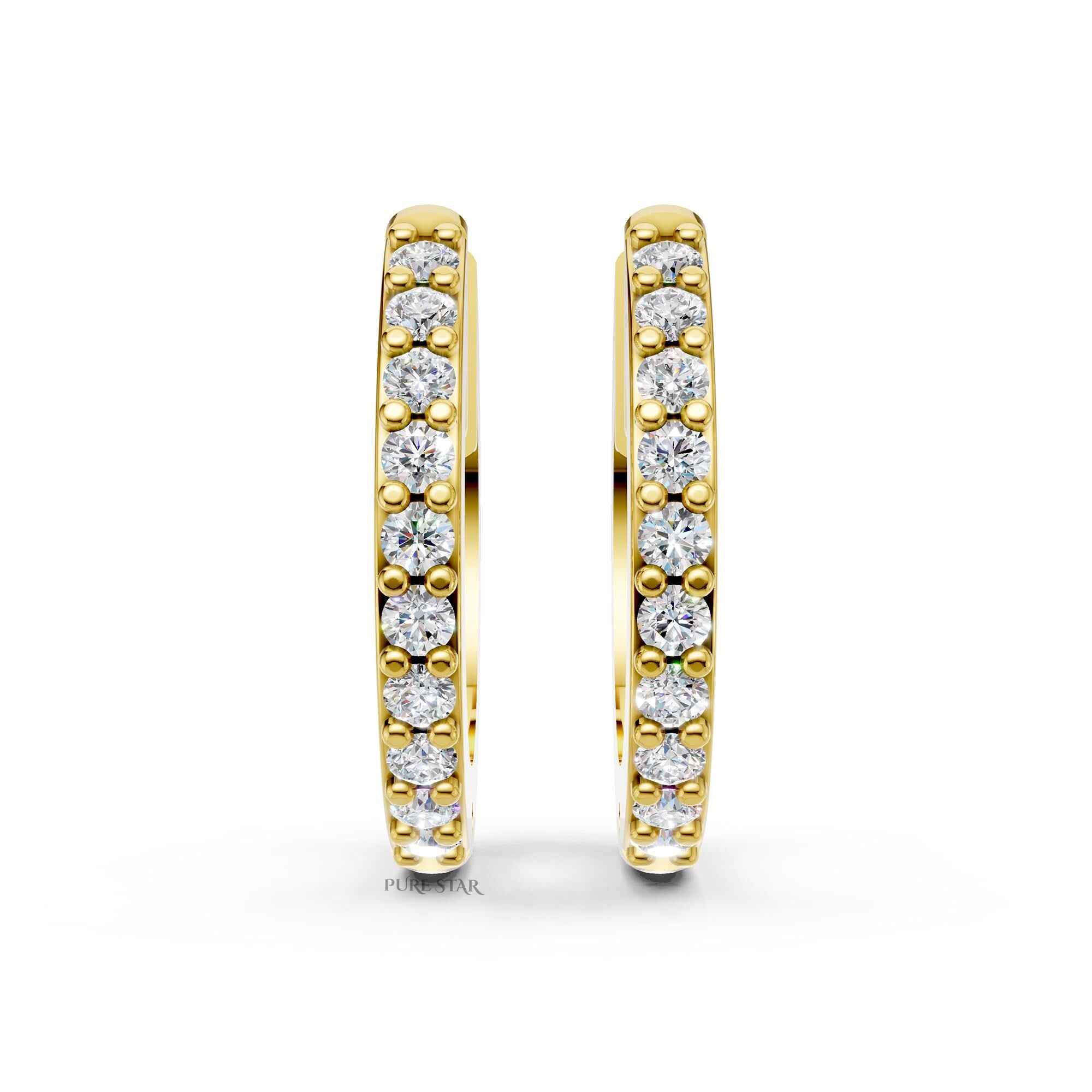 Lab Grown Diamond Hoop Earrings 14K Gold | Round Cut Bridal Wedding Gift | Luxury Diamond Hoops for Women
