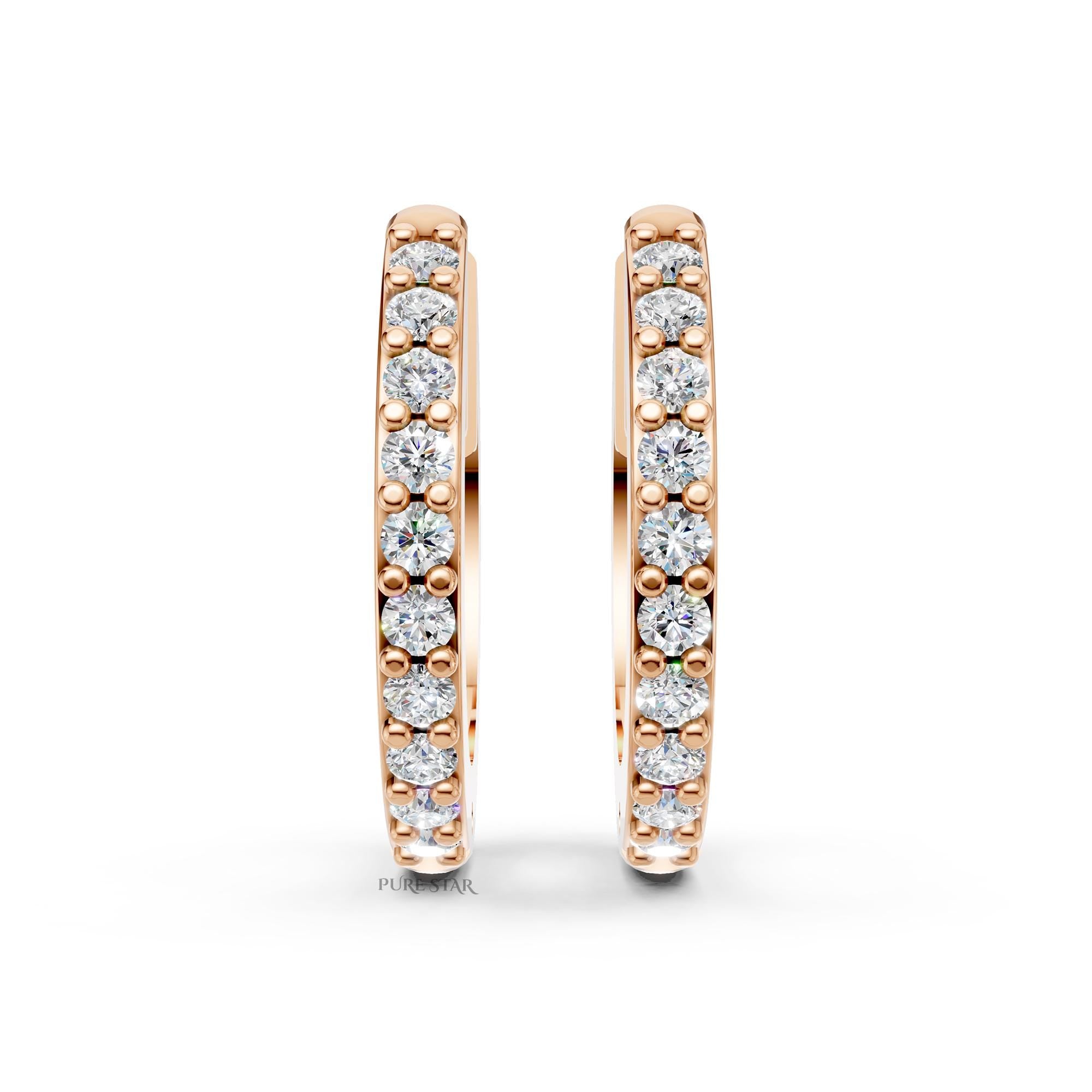 Lab Grown Diamond Hoop Earrings 14K Gold | Round Cut Bridal Wedding Gift | Luxury Diamond Hoops for Women