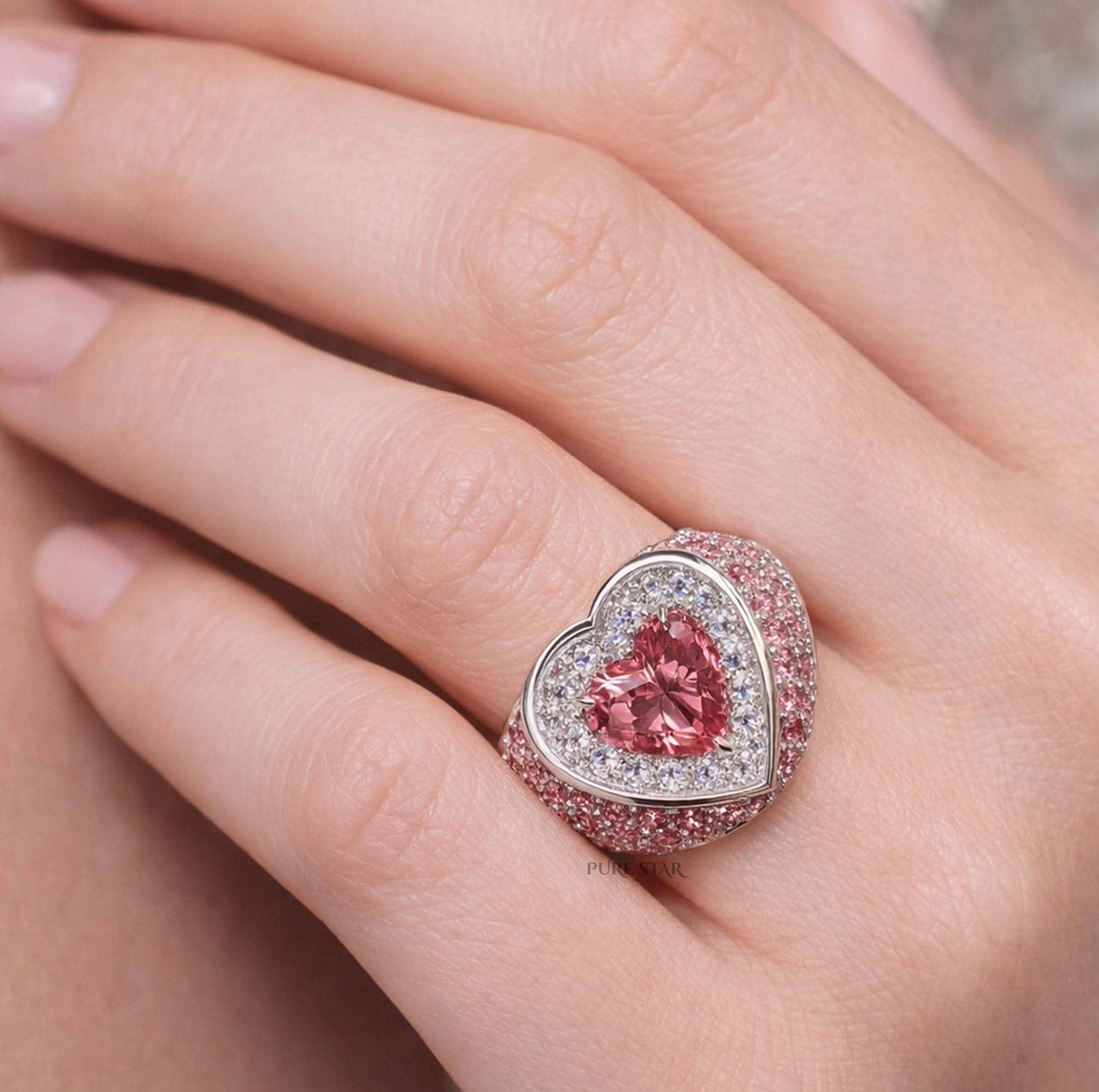 Pink Heart Diamond Ring | Lab Grown Heart Engagement Ring 14K White Gold | Romantic Promise Ring for Her