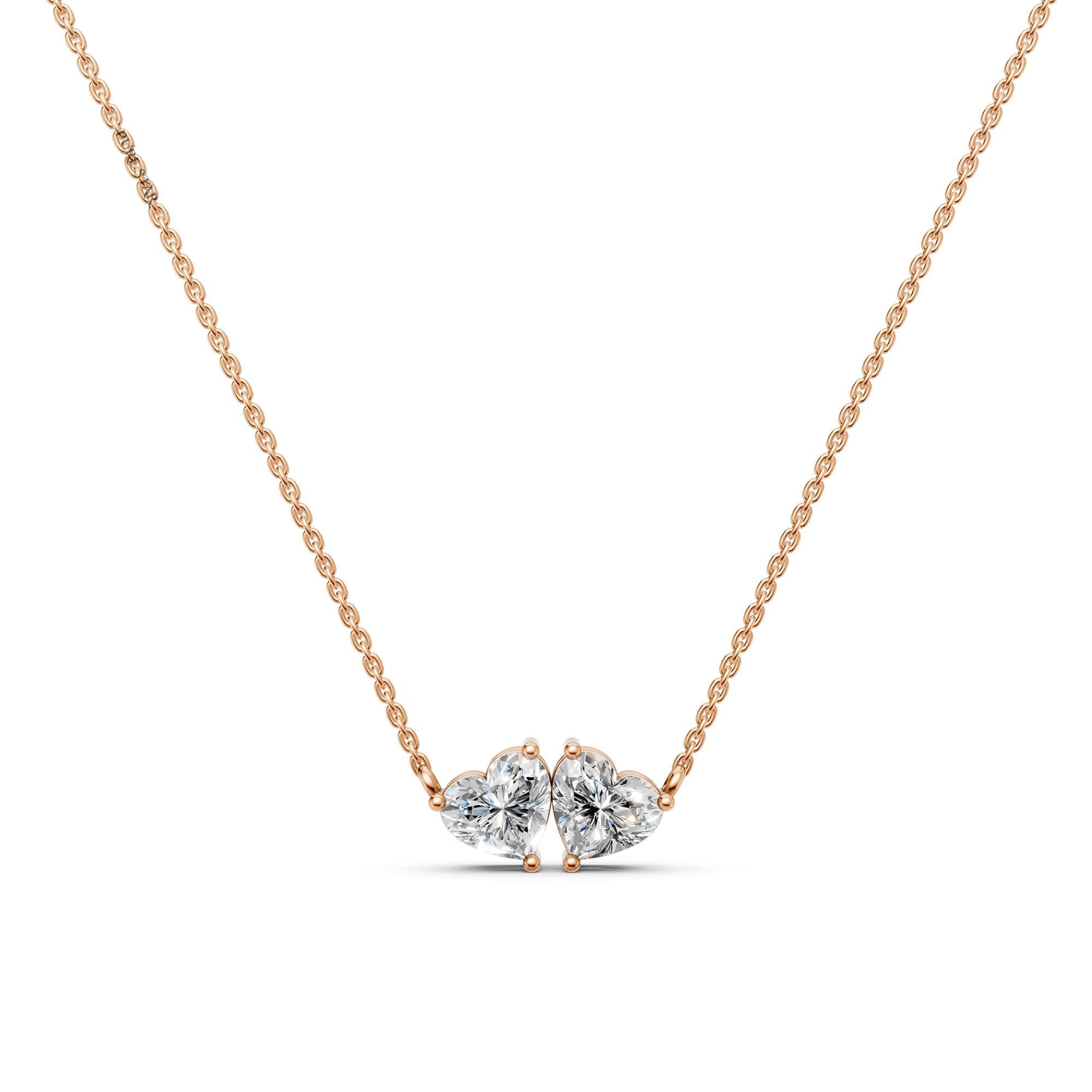 Toi Et Moi Lab Grown Diamond Pendant | Heart & Heart Two Stone 14K Gold Necklace | Romantic Anniversary Gift for Her