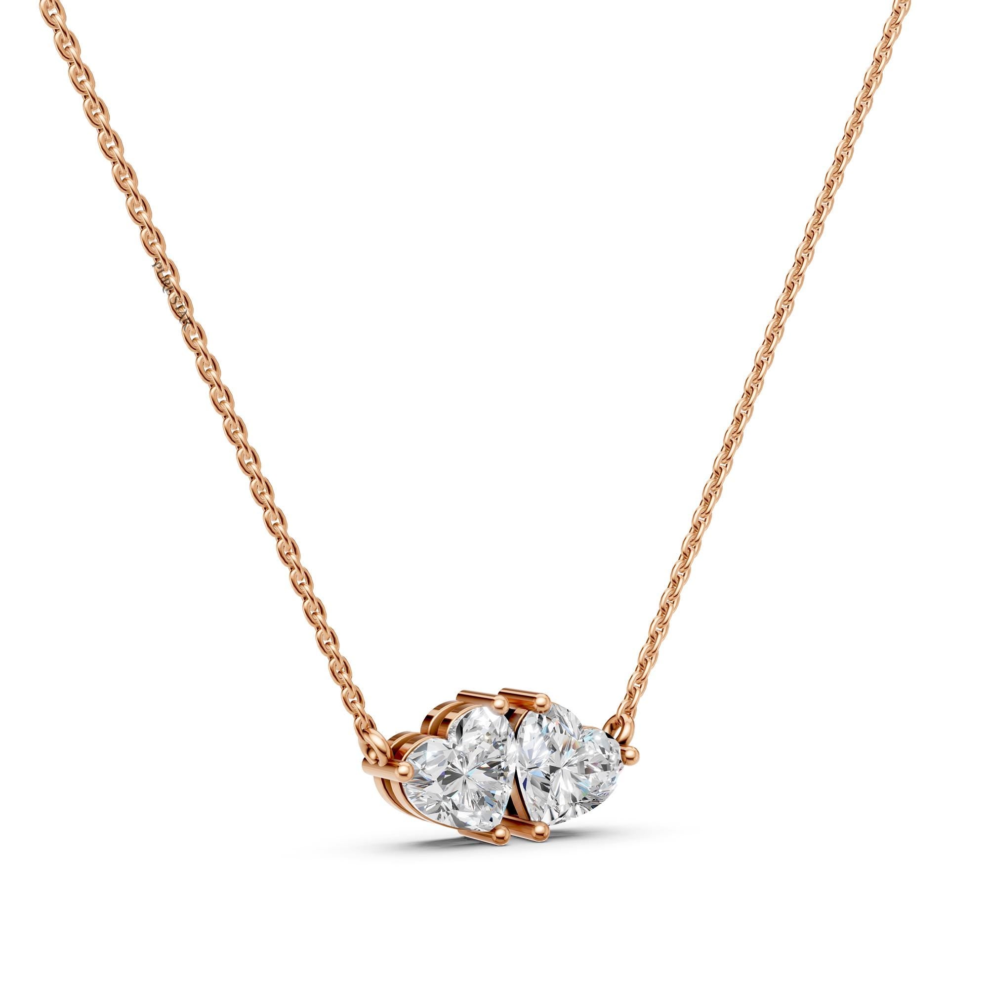 Toi Et Moi Lab Grown Diamond Pendant | Heart & Heart Two Stone 14K Gold Necklace | Romantic Anniversary Gift for Her