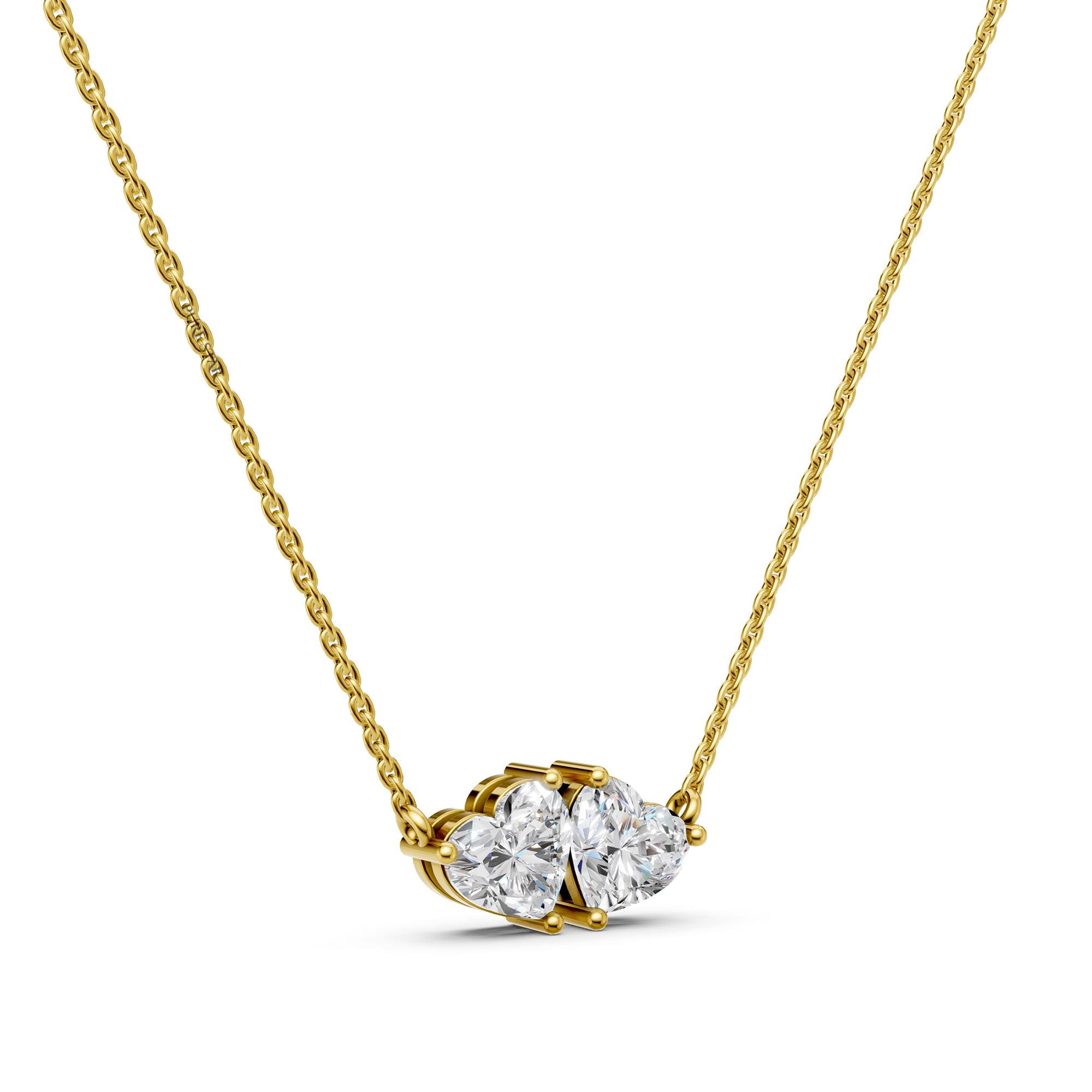 Toi Et Moi Lab Grown Diamond Pendant | Heart & Heart Two Stone 14K Gold Necklace | Romantic Anniversary Gift for Her