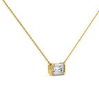 Emerald Cut Lab Grown Diamond Necklace | 4.00 CT Half Bezel Pendant in 14K Gold | IGI Certified Solitaire Wedding Necklace for Her
