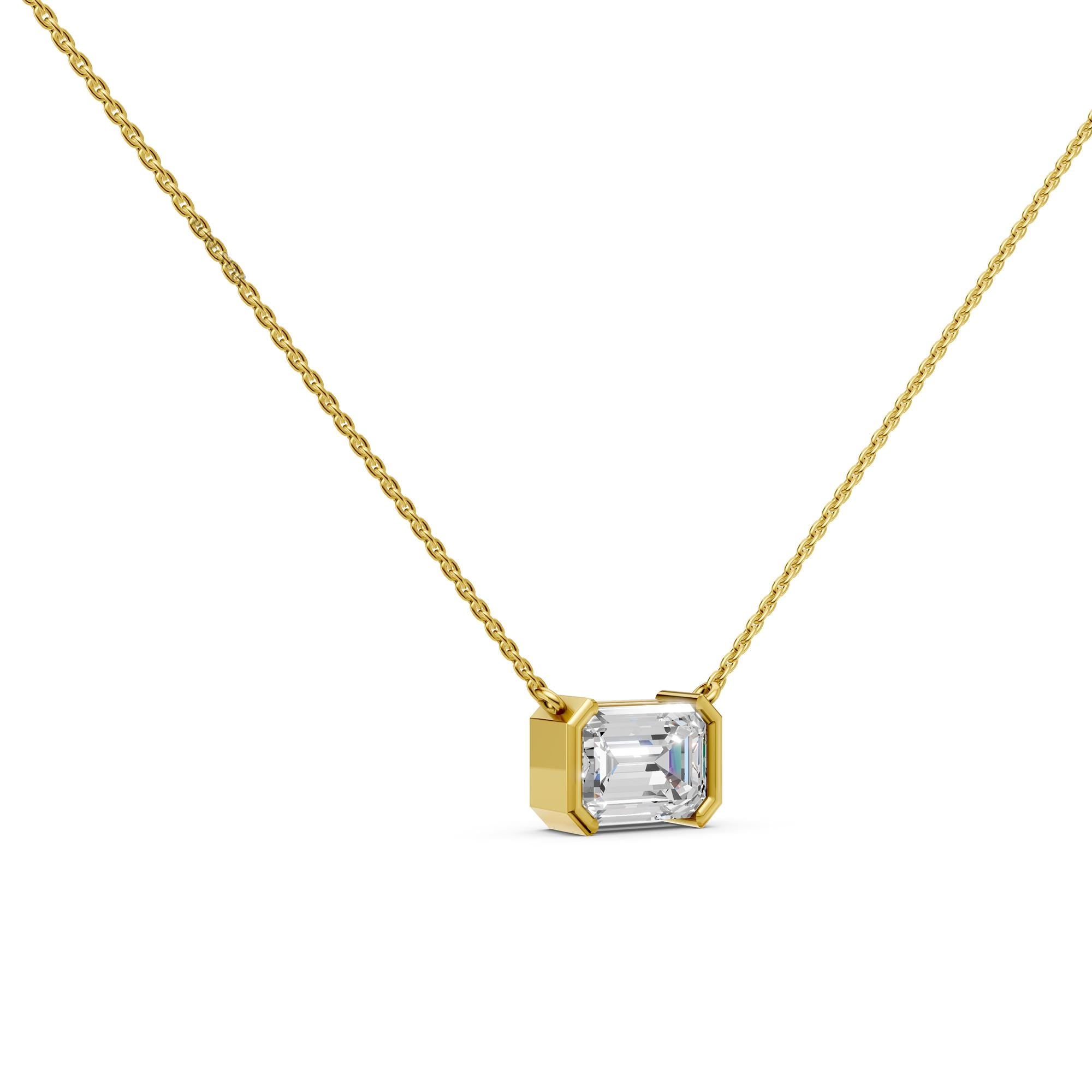 Emerald Cut Lab Grown Diamond Necklace | 4.00 CT Half Bezel Pendant in 14K Gold | IGI Certified Solitaire Wedding Necklace for Her