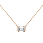 Emerald Cut Lab Grown Diamond Necklace | 4.00 CT Half Bezel Pendant in 14K Gold | IGI Certified Solitaire Wedding Necklace for Her