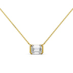 Emerald Cut Lab Grown Diamond Necklace | 4.00 CT Half Bezel Pendant in 14K Gold | IGI Certified Solitaire Wedding Necklace for Her