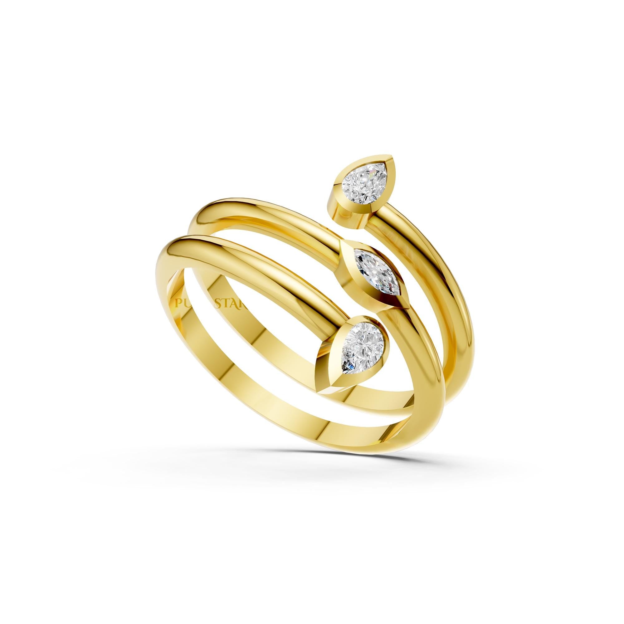 Lab Grown Diamond Marquise Pear Ring | 14K Gold Spiral Bezel Fancy Ring | Modern Anniversary & Engagement Ring for Women