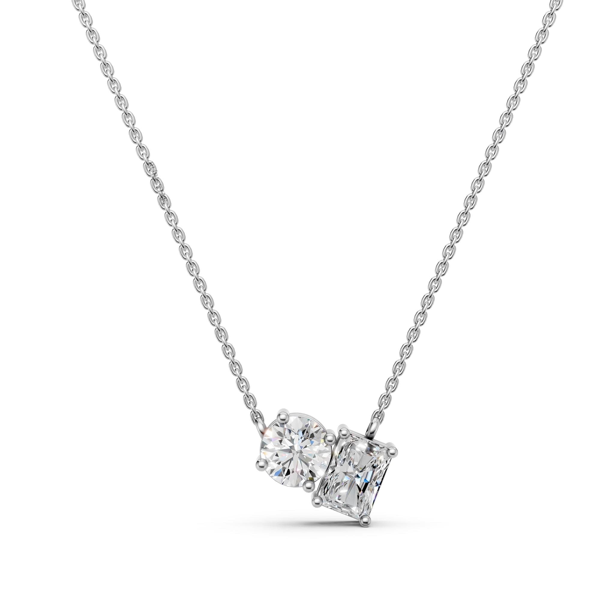 Toi Et Moi Diamond Necklace | Radiant & Round Two Stone Lab Grown Pendant in 14K Gold | Romantic Anniversary Gift for Her