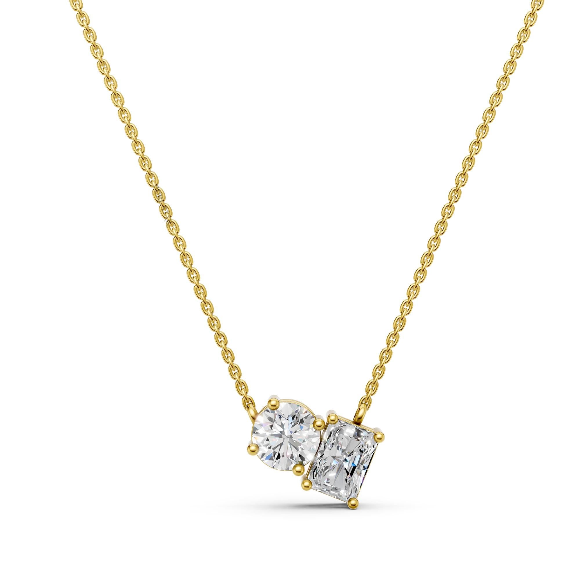 Toi Et Moi Diamond Necklace | Radiant & Round Two Stone Lab Grown Pendant in 14K Gold | Romantic Anniversary Gift for Her