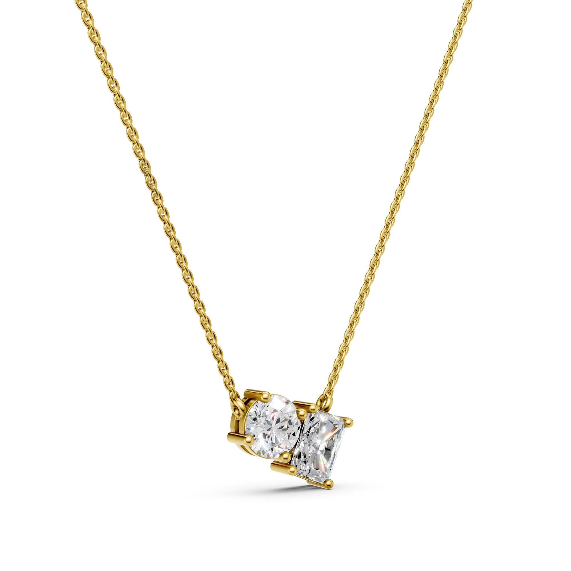Toi Et Moi Diamond Necklace | Radiant & Round Two Stone Lab Grown Pendant in 14K Gold | Romantic Anniversary Gift for Her