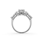 Oval Cut Diamond Halo Engagement Ring | Lab Grown Vintage Bridal Ring in Rose, White, Yellow Gold | Pear & Baguette Side Stones