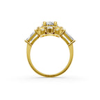 Oval Cut Diamond Halo Engagement Ring | Lab Grown Vintage Bridal Ring in Rose, White, Yellow Gold | Pear & Baguette Side Stones