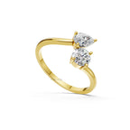 Toi et Moi Diamond Ring, Lab Grown Two Stone Engagement Ring, Pear & Round Gold Ring, Romantic Modern Promise Ring for Her
