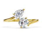 Toi et Moi Diamond Ring, Lab Grown Two Stone Engagement Ring, Pear & Round Gold Ring, Romantic Modern Promise Ring for Her