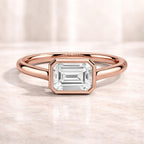 East West Lab Grown Diamond Ring | Bezel Solitaire Gold Engagement Ring | Modern Minimalist Anniversary Ring for Women