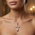 Lab Grown Diamond Cross Pendant: Round Cut, White/Rose/Yellow Gold