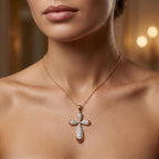 Lab Grown Diamond Cross Pendant: Round Cut, White/Rose/Yellow Gold
