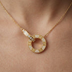 Minimalist Gold Lab Grown Diamond Pendant Necklace - Round Pave Setting