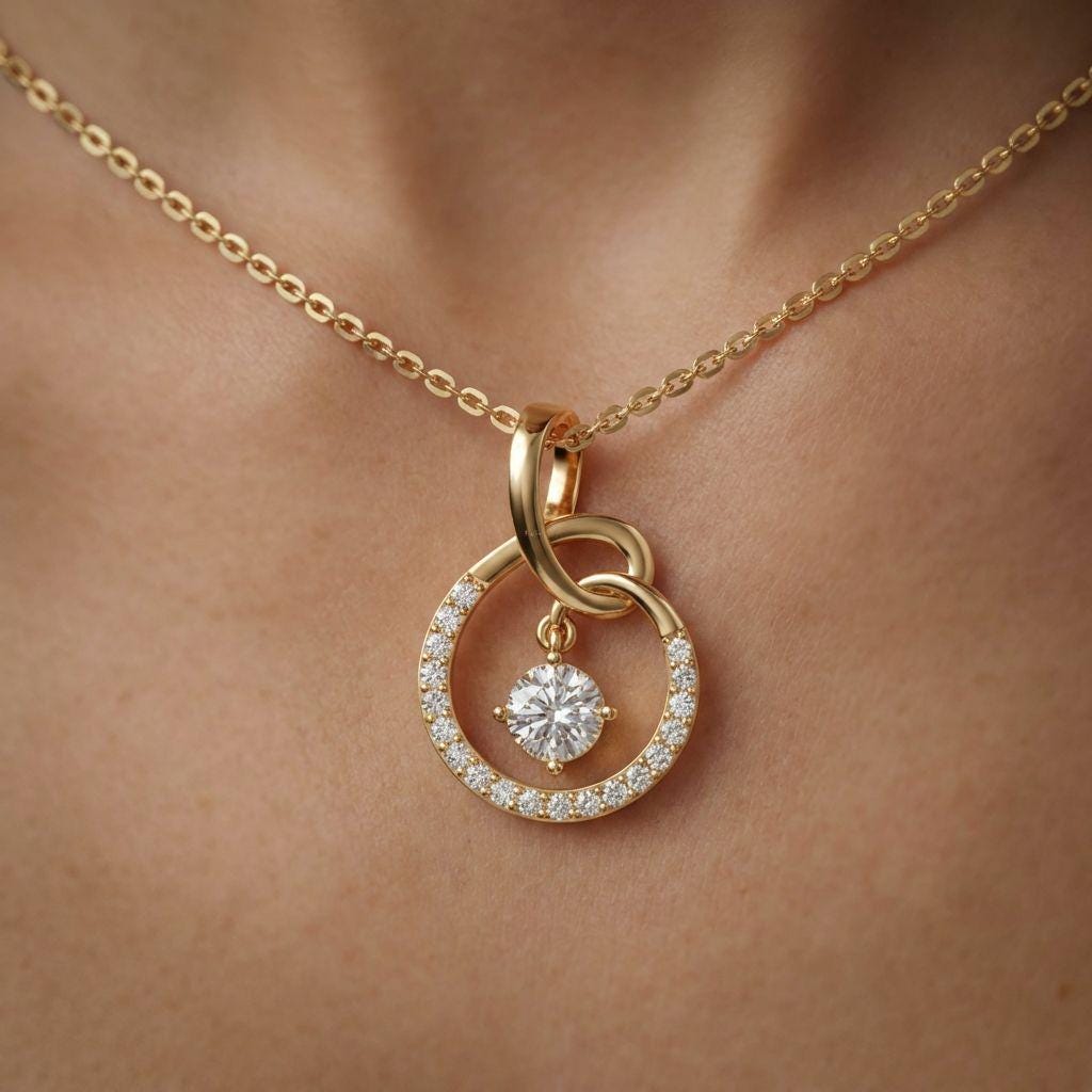 Lab Grown Diamond Pendant Round Cut 14K Gold Necklace
