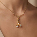 Lab Grown Diamond Whirl Pendant Necklace: 14K Yellow Gold Bezel Set