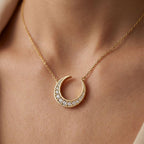 14k Gold Lab Diamond Crescent Moon Necklace - Celestial Jewelry Gift