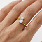 Toi et Moi Diamond Ring, Lab Grown Two Stone Engagement Ring, Pear & Round Gold Ring, Romantic Modern Promise Ring for Her