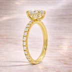 Oval Hidden Halo Lab Grown Diamond Ring | Three Quarter Eternity Band in Solid Gold | Anniversary Wedding Ring for Women