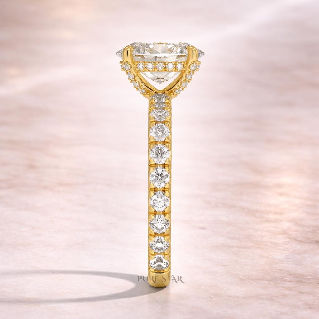 Oval Hidden Halo Lab Grown Diamond Ring | Three Quarter Eternity Band in Solid Gold | Anniversary Wedding Ring for Women