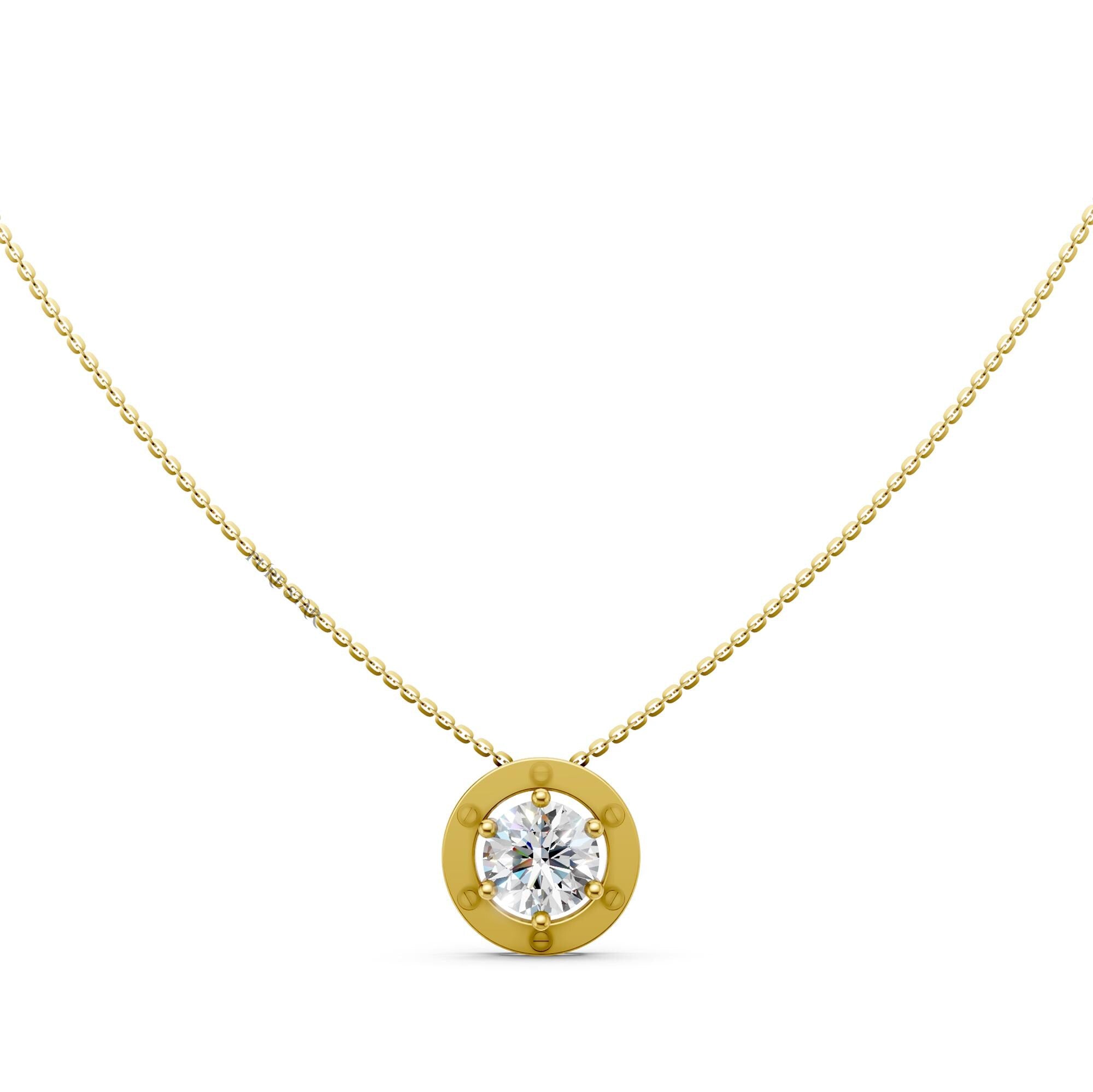 Lab Grown Diamond Pendant Necklace | Round Solitaire Gold Necklace 13 CT | Minimal Luxury Gift for Women Anniversary