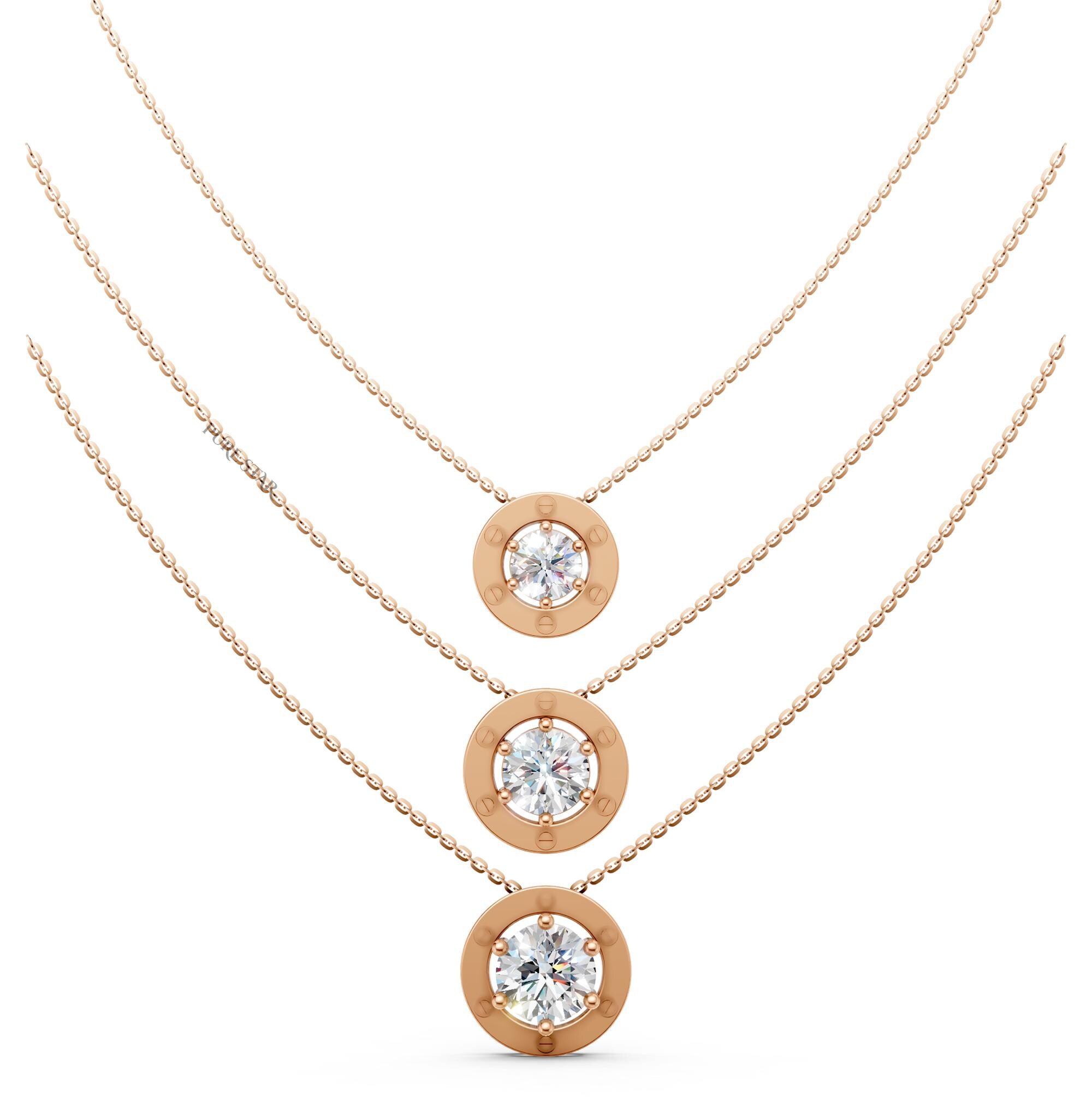 Lab Grown Diamond Pendant Necklace | Round Solitaire Gold Necklace 13 CT | Minimal Luxury Gift for Women Anniversary