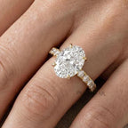 Oval Hidden Halo Lab Grown Diamond Ring | Three Quarter Eternity Band in Solid Gold | Anniversary Wedding Ring for Women