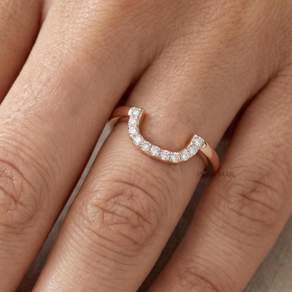 Lab Grown Diamond Wedding Ring Contoured Comfort Fit Band | Curved Diamond Wedding Band in Solid Gold | Bridal Ring